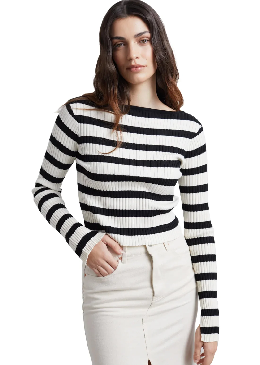 24Colours Maglia a righe manica lunga da donna 41148A