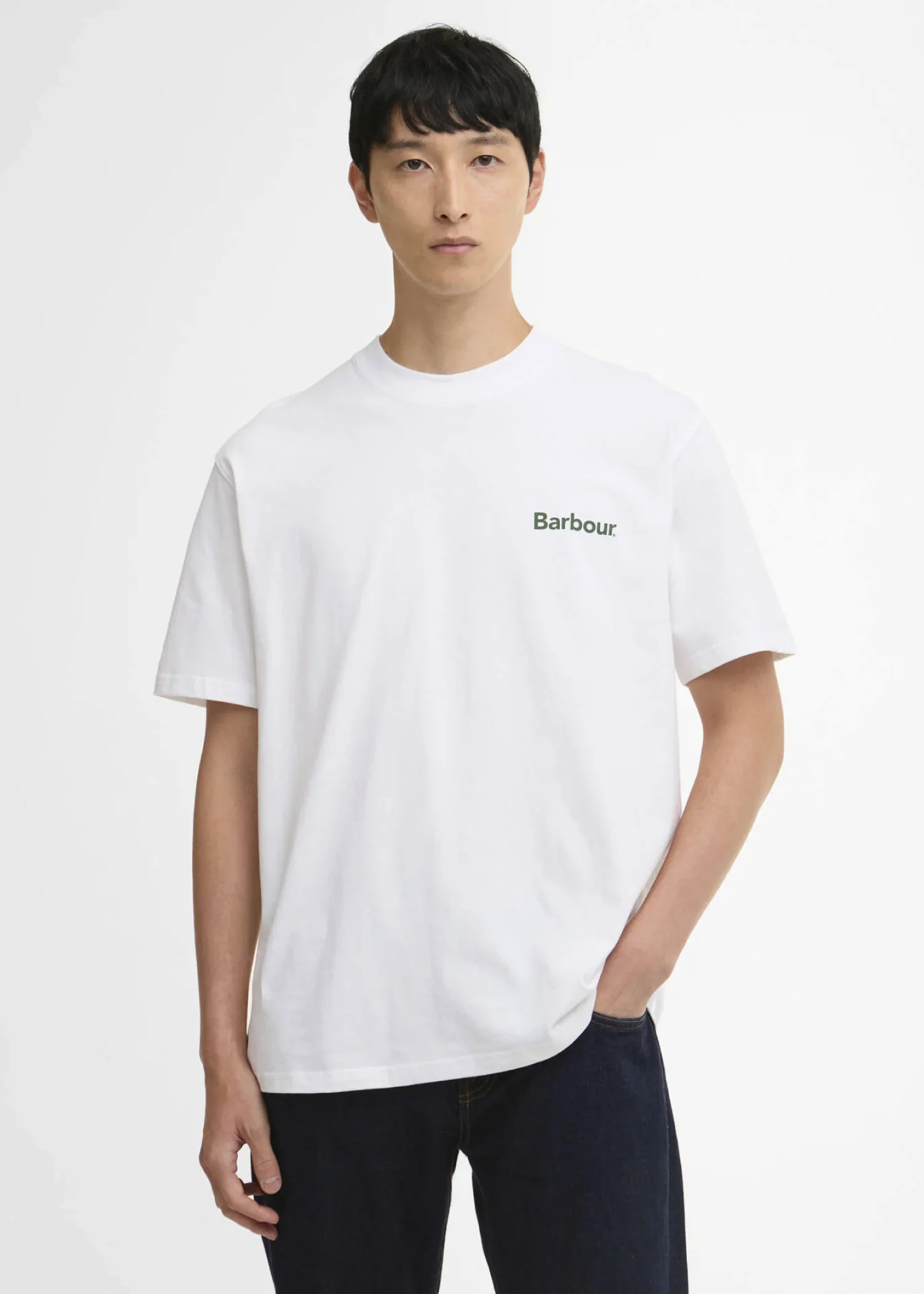 Barbour T-Shirt da uomo manica corta Crossby Archive bianca - Image 3