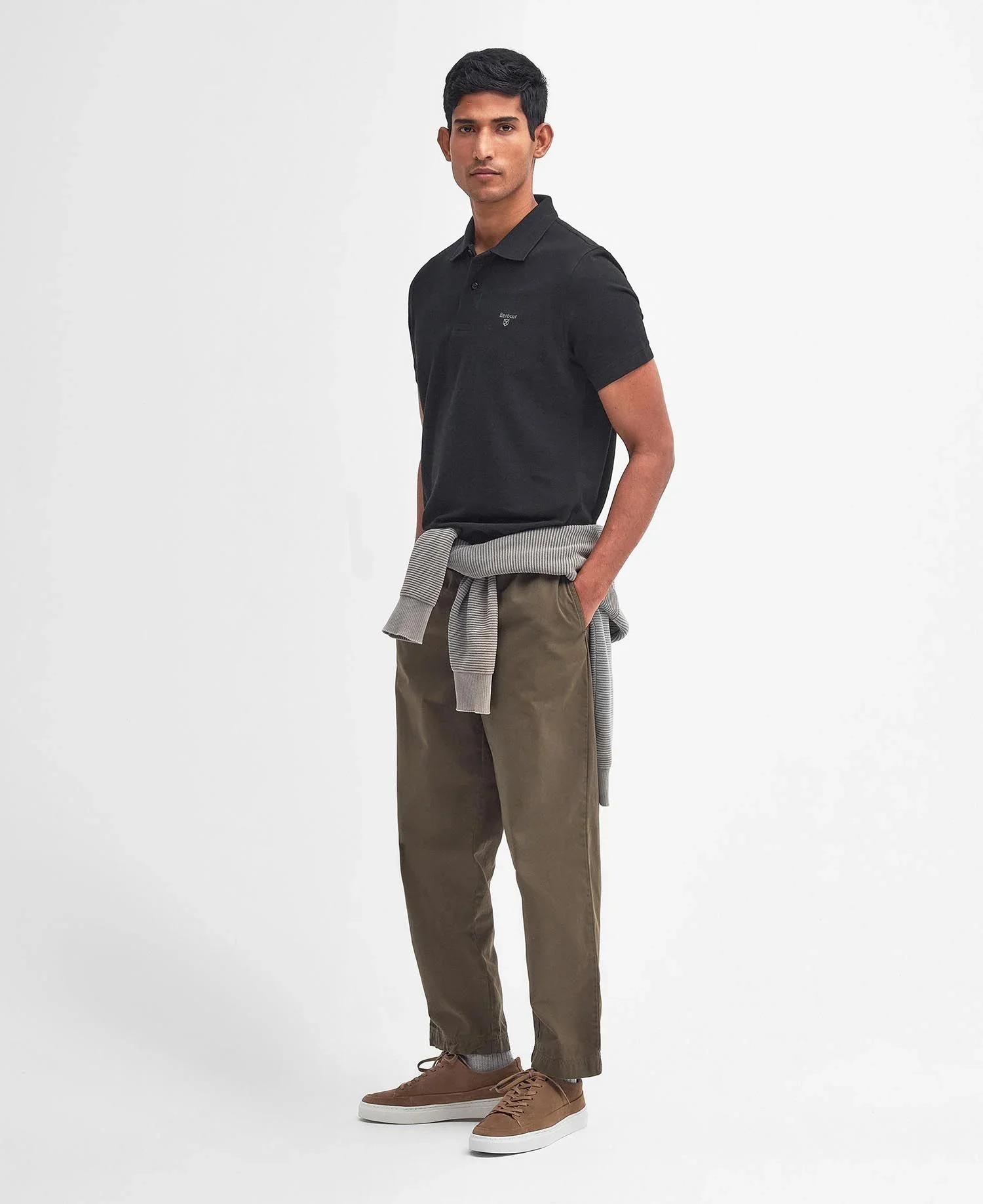 Barbour Polo Sports leggera manica corta da uomo nera - Image 5