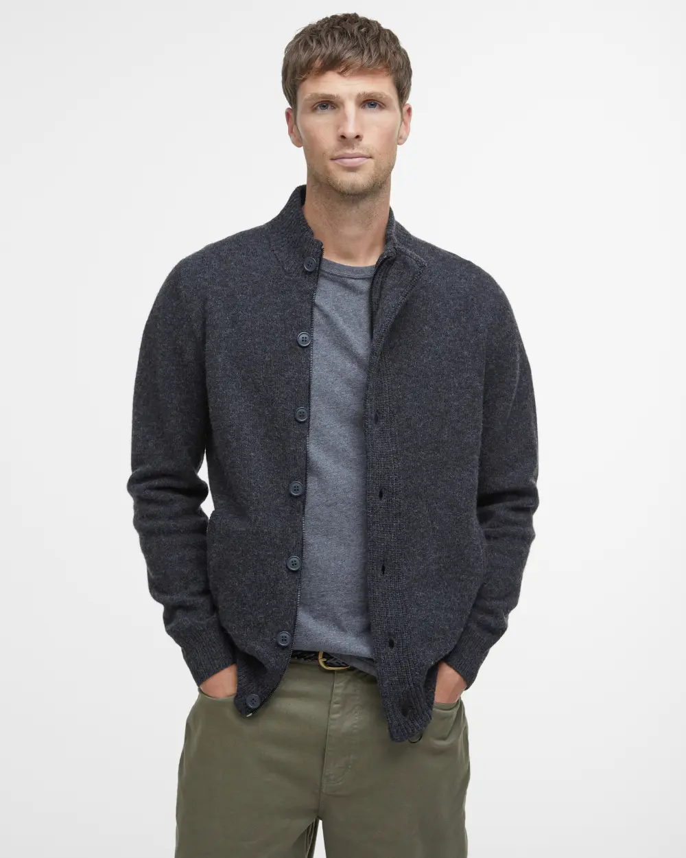 Barbour Maglione da uomo con zip Patch Grigia - Image 5