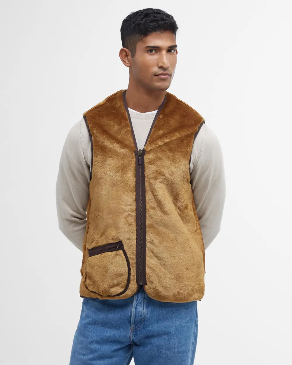 Barbour Gilet/fodera in pile caldo con cerniera unisex marrone - Image 5