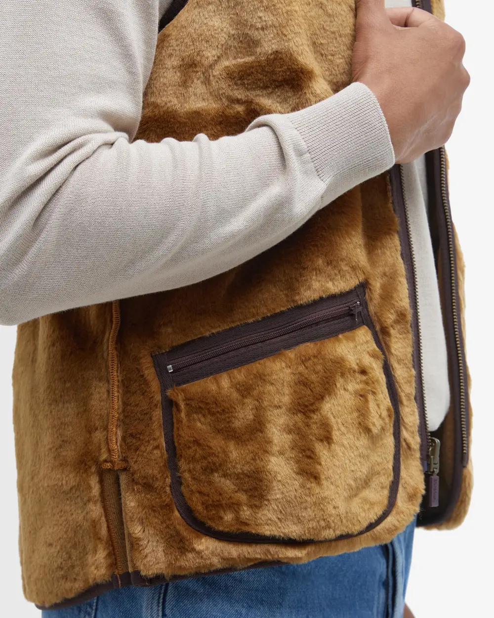 Barbour Gilet/fodera in pile caldo con cerniera unisex marrone - Image 7