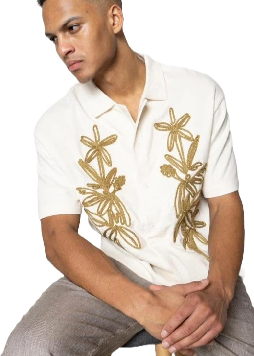 Clean Cut Camicia con ricamo Bowling Carton ecru