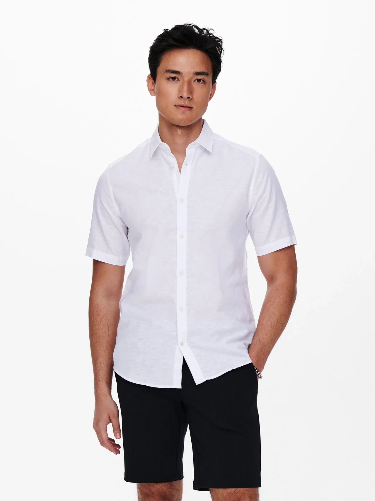 Only & Sons Camicia da uomo in misto lino Caiden bianca - Image 2