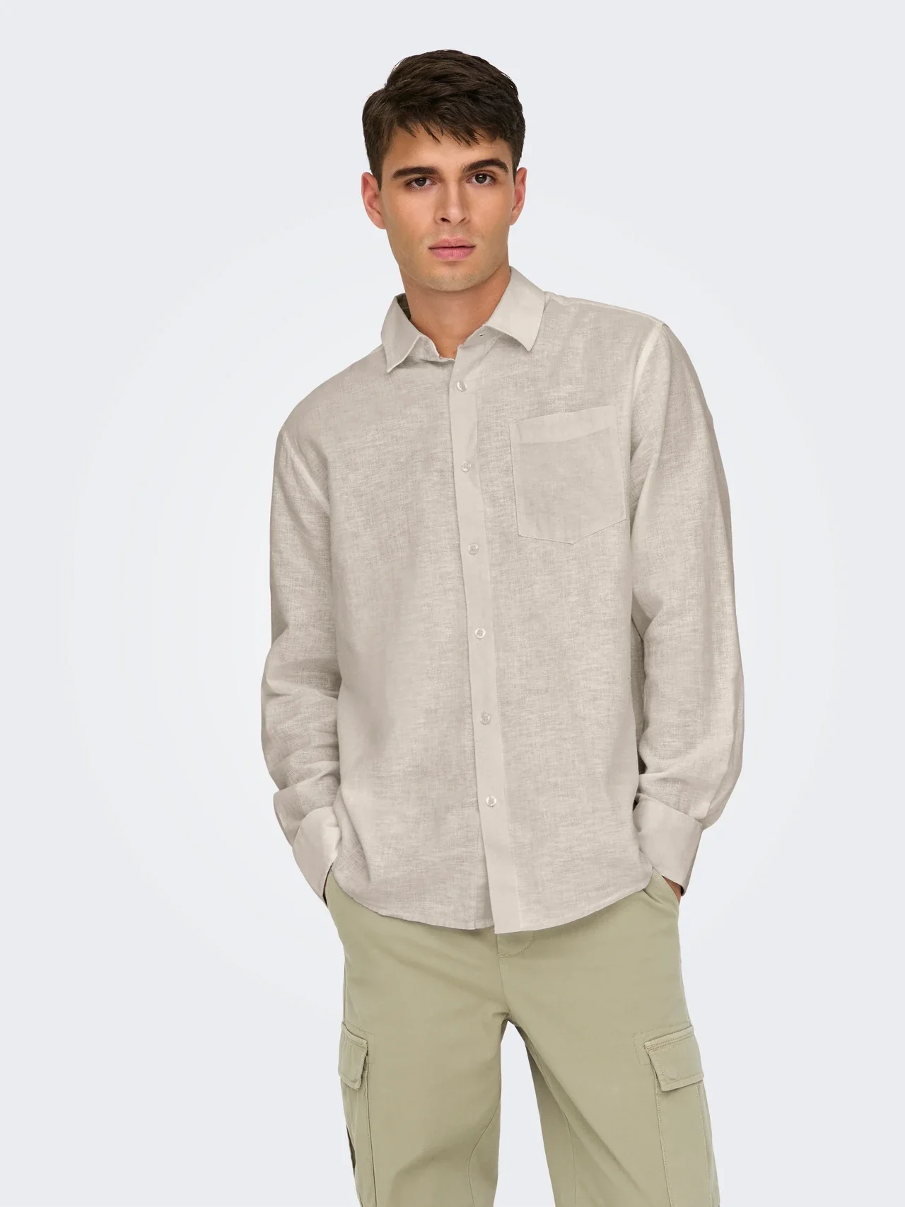 Only & Sons Camicia da uomo in misto lino Caiden Life beige - Image 2