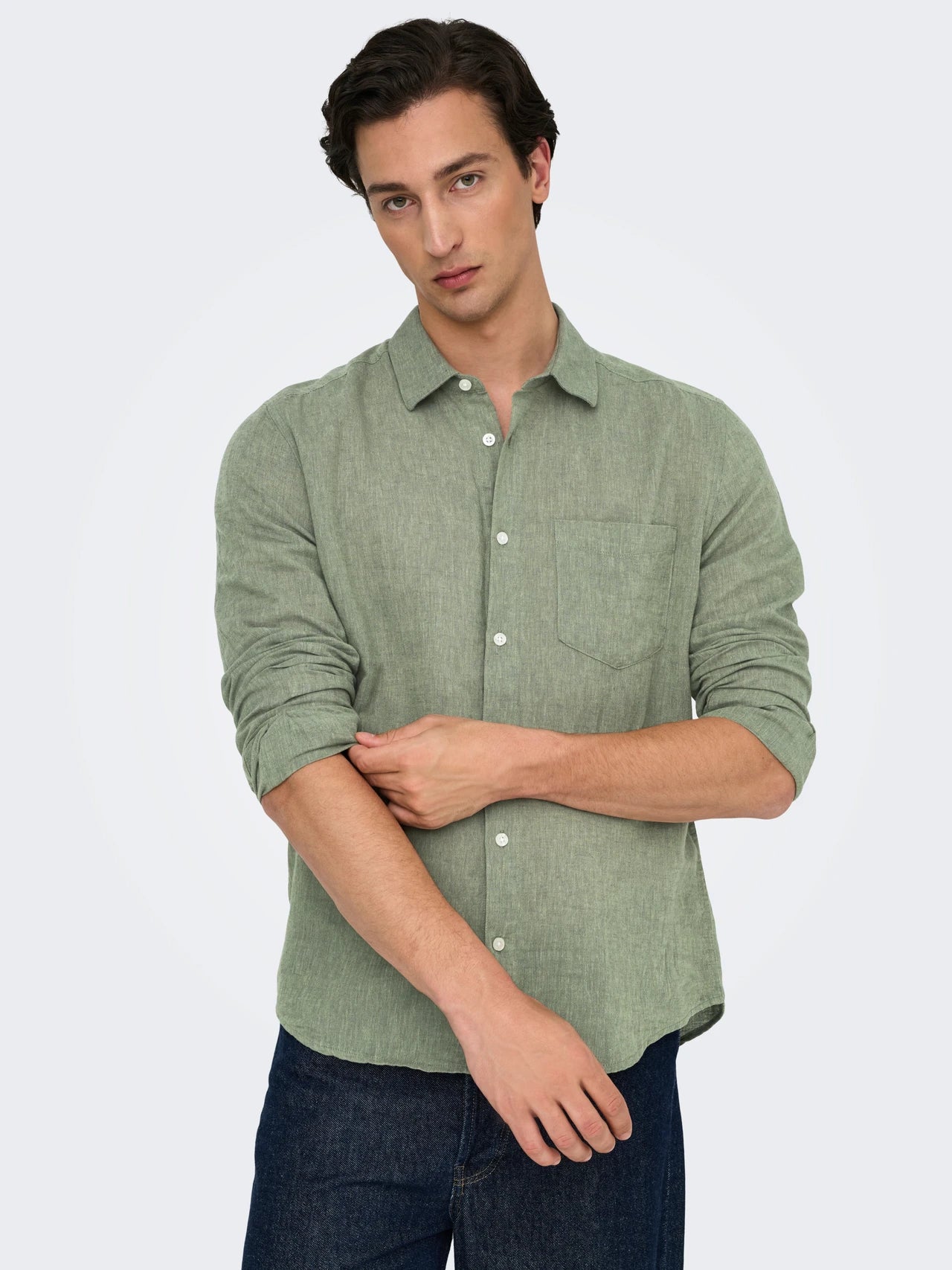 Only & Sons Camicia da uomo in misto lino Caiden Life verde - Image 2