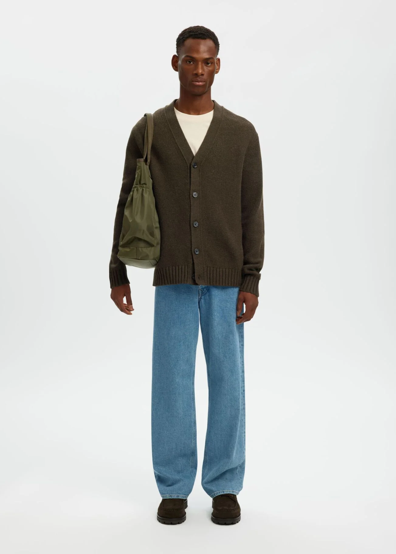 Selected Maglia in lana da uomo Cardigan marrone - Image 2