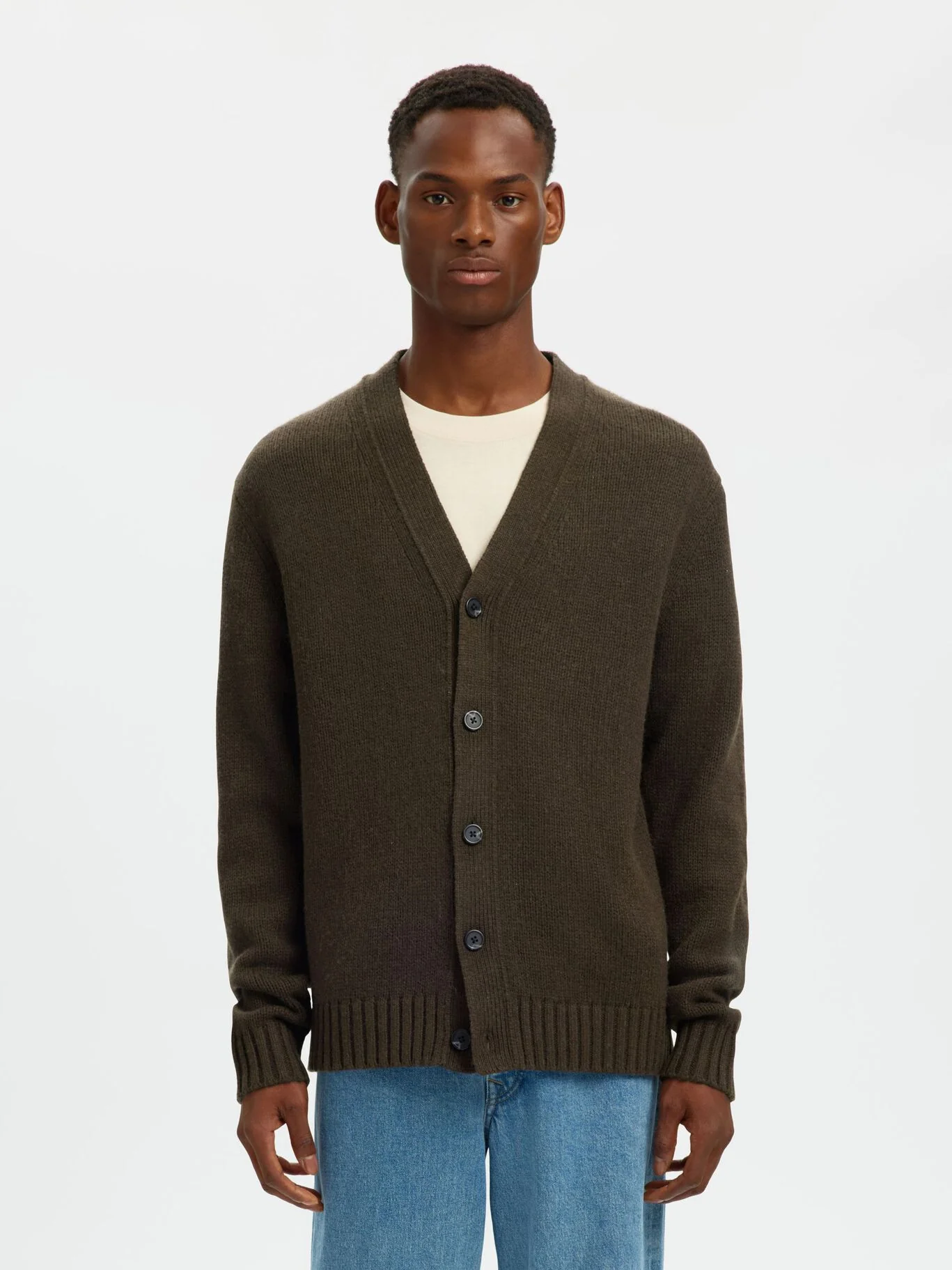 Selected Maglia in lana da uomo Cardigan marrone - Image 4