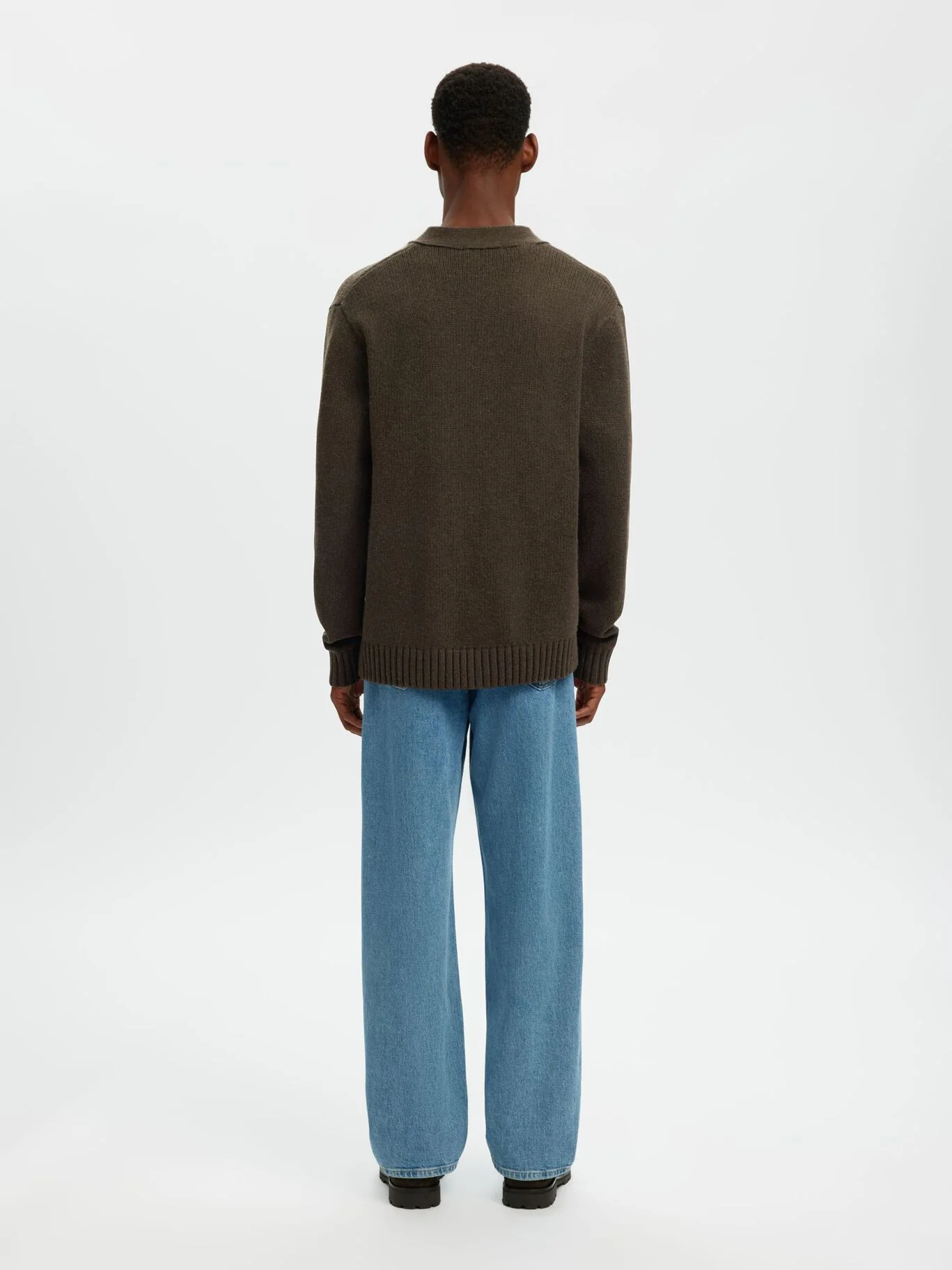 Selected Maglia in lana da uomo Cardigan marrone - Image 5