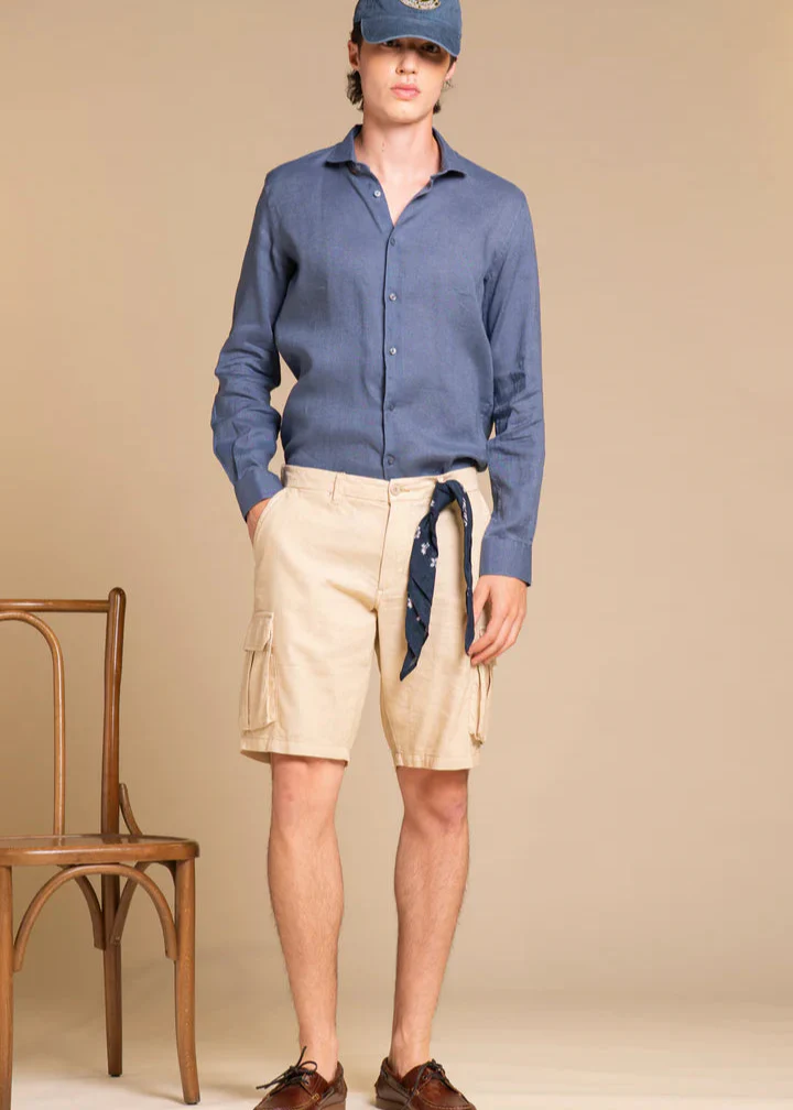 Impure Pantaloncino in misto lino con tasconi da uomo Cooper beige - Image 2