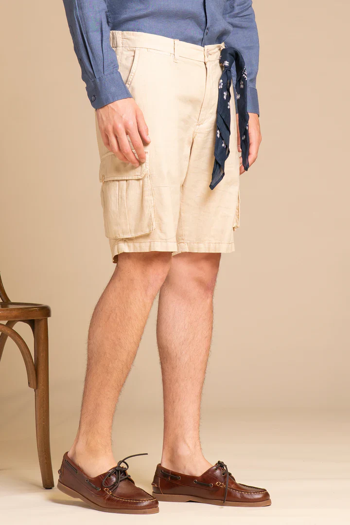 Impure Pantaloncino in misto lino con tasconi da uomo Cooper beige - Image 3
