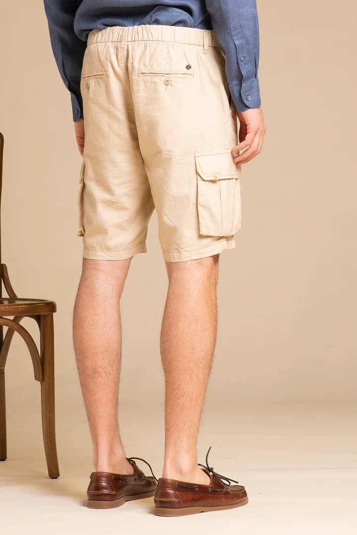 Impure Pantaloncino in misto lino con tasconi da uomo Cooper beige - Image 4
