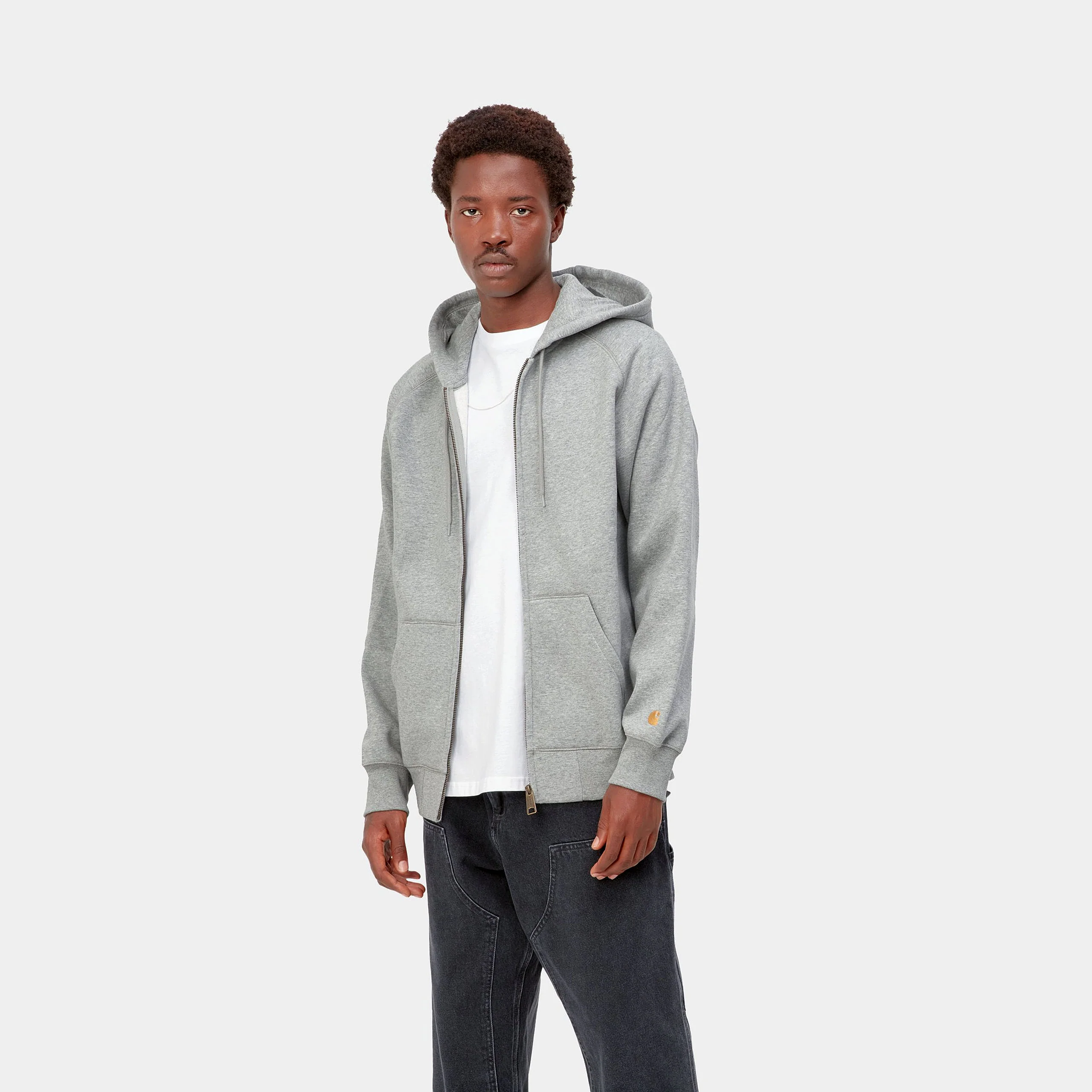 Carhartt Wip Felpa da uomo con zip e cappuccio Chase Grigio - Image 3
