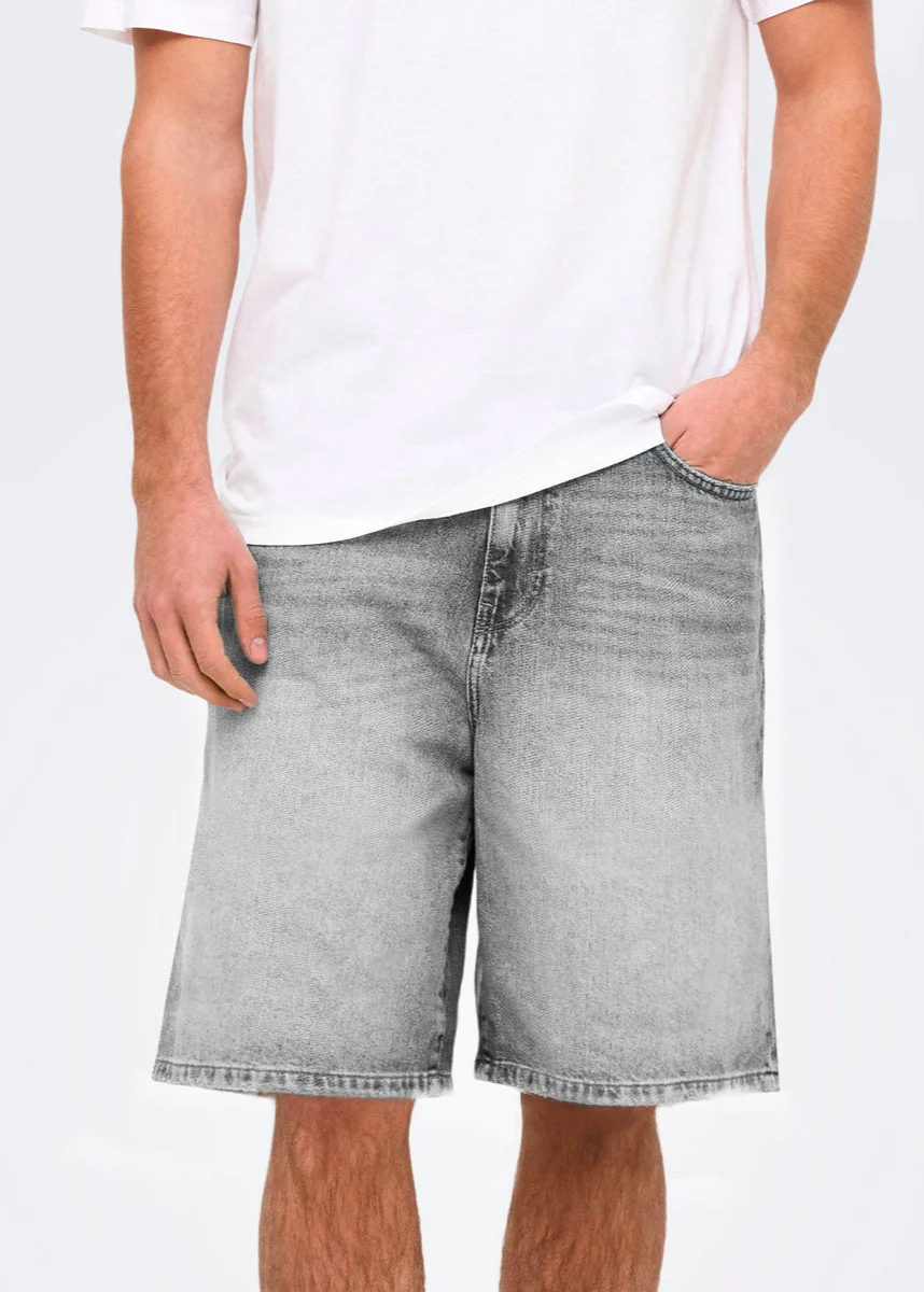 Only & Sons Pantaloncino in jeans da uomo Fade grigio - Image 2