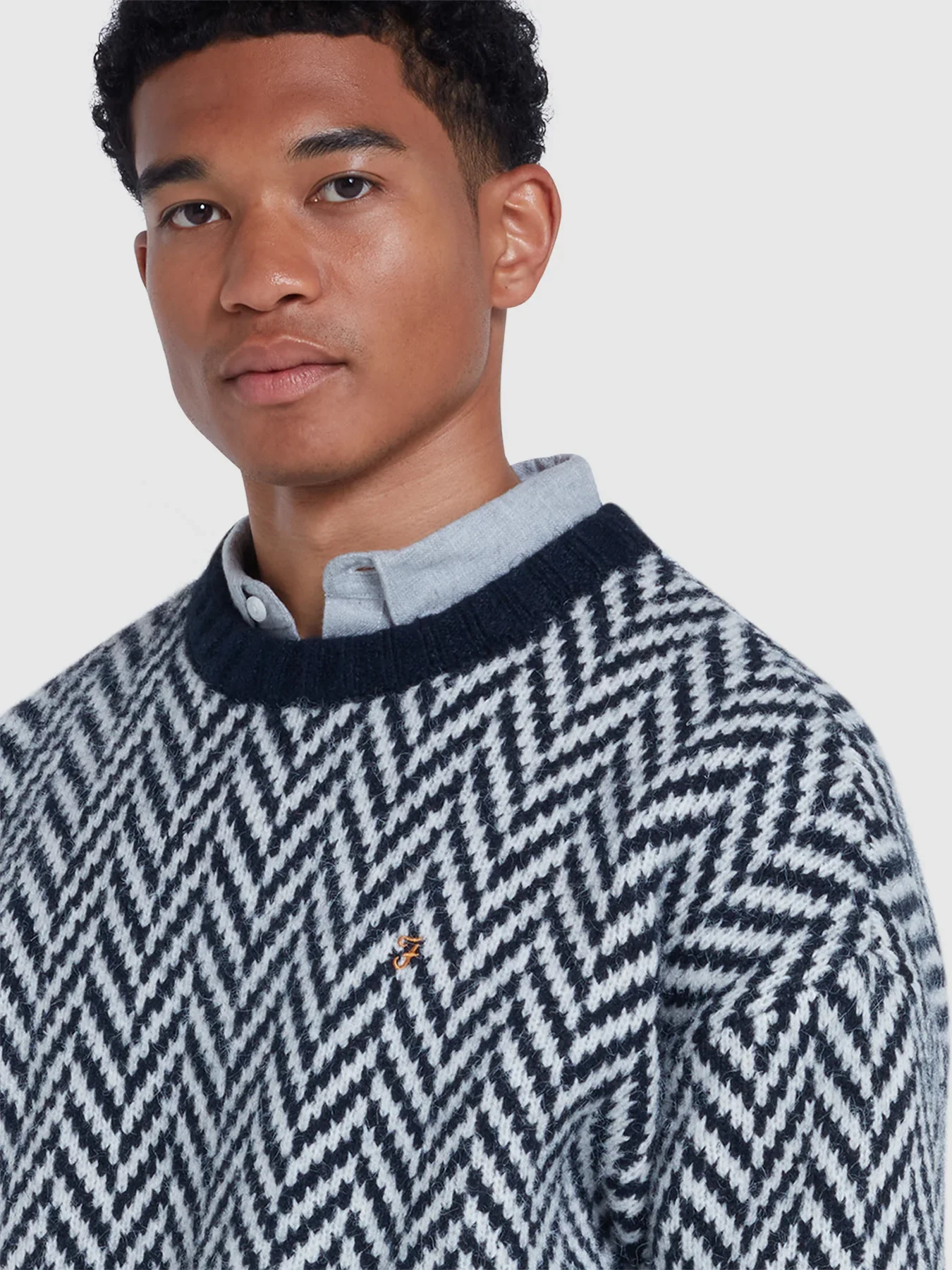 Farah Maglia in lana da uomo Athens Herringbone Blu - Image 2