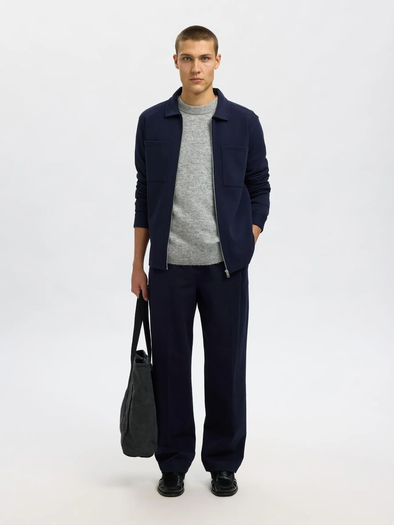 Selected Giacca con zip in felpa da uomo blu 16099996-NB - Image 2