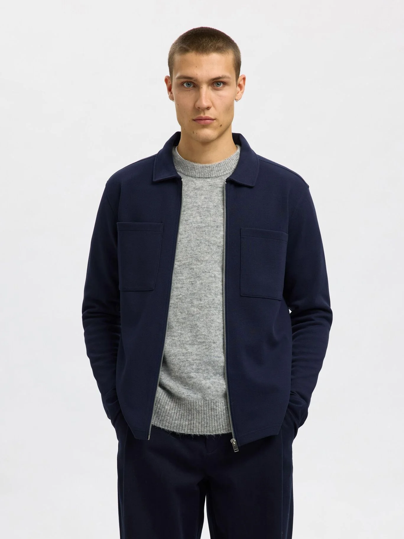 Selected Giacca con zip in felpa da uomo blu 16099996-NB - Image 3