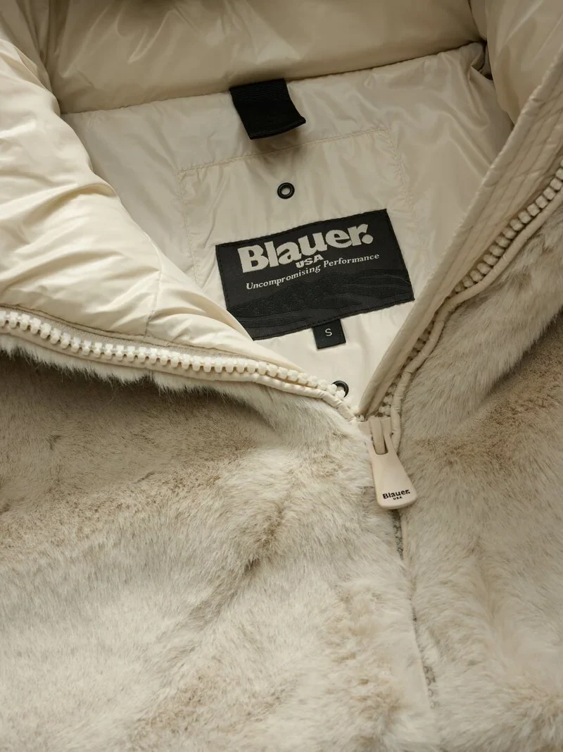Blauer Giacca da donna nylon con pelliccia Fanevil panna - Image 3