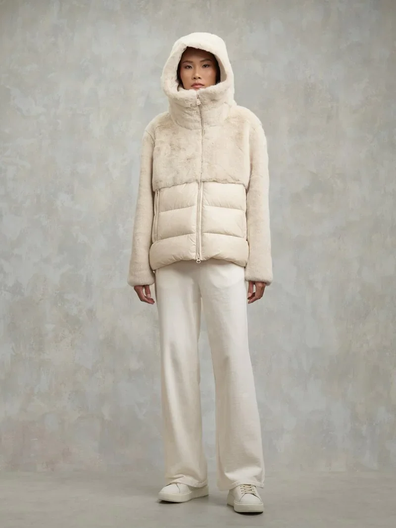 Blauer Giacca da donna nylon con pelliccia Fanevil panna - Image 4