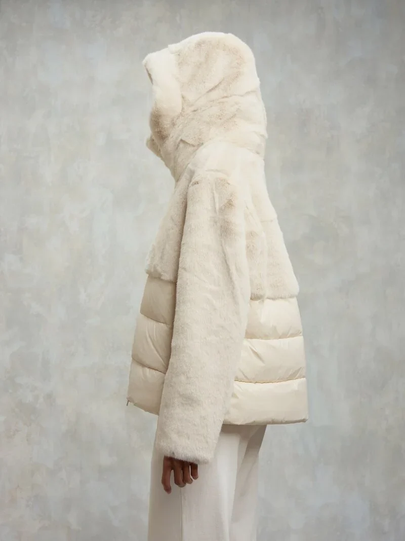 Blauer Giacca da donna nylon con pelliccia Fanevil panna - Image 5