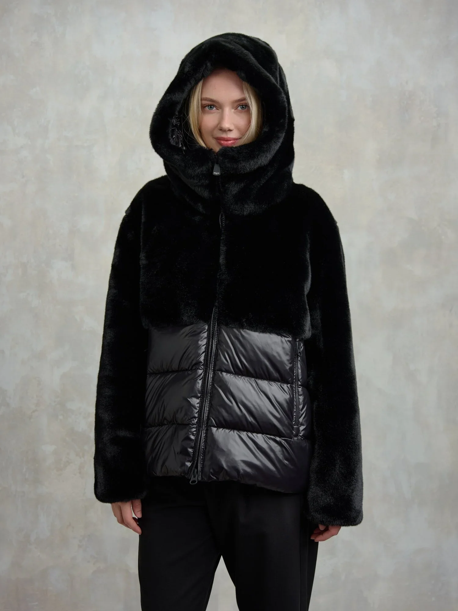 Blauer Giacca da donna in nylon e pelliccia Fanevil nero - Image 2