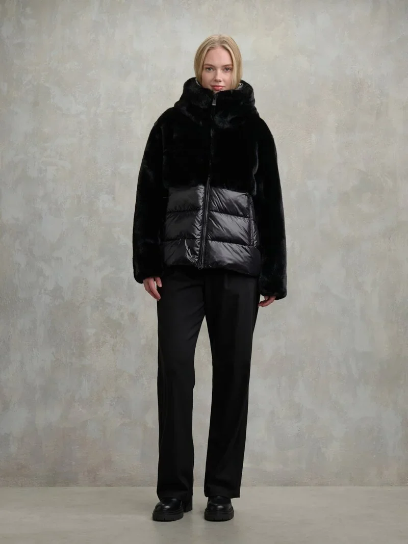 Blauer Giacca da donna in nylon e pelliccia Fanevil nero - Image 3