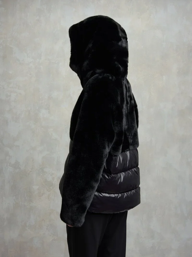 Blauer Giacca da donna in nylon e pelliccia Fanevil nero - Image 4