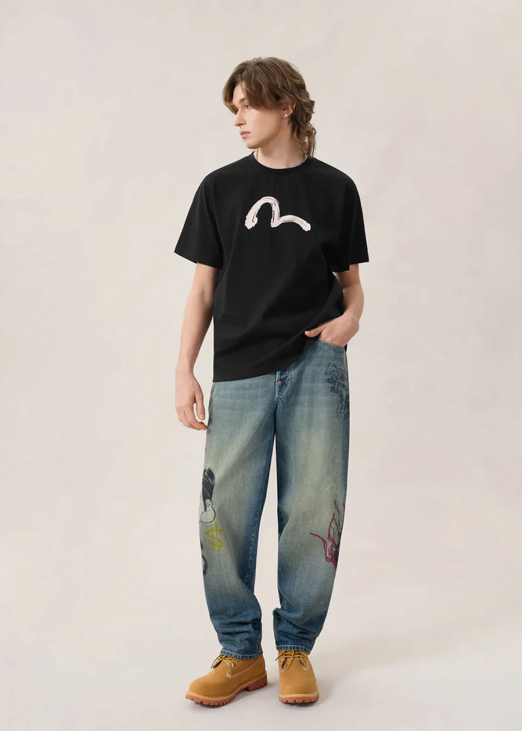 Evisu T-Shirt da uomo manica corta Hand Brush nera - Image 3
