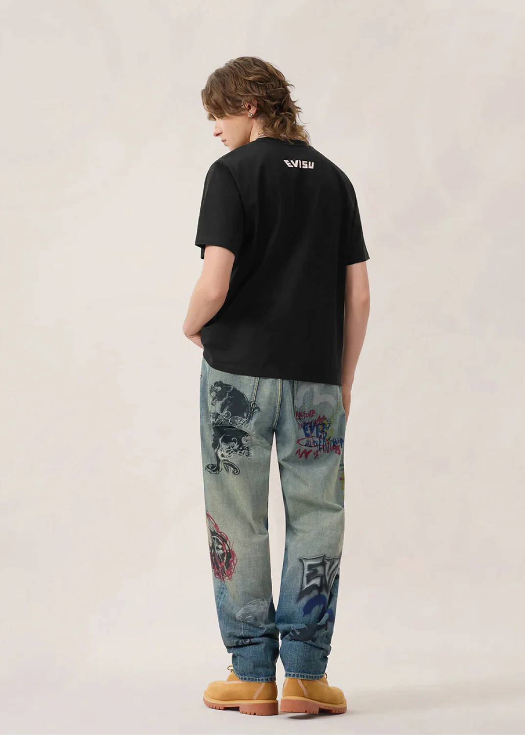 Evisu T-Shirt da uomo manica corta Hand Brush nera - Image 4