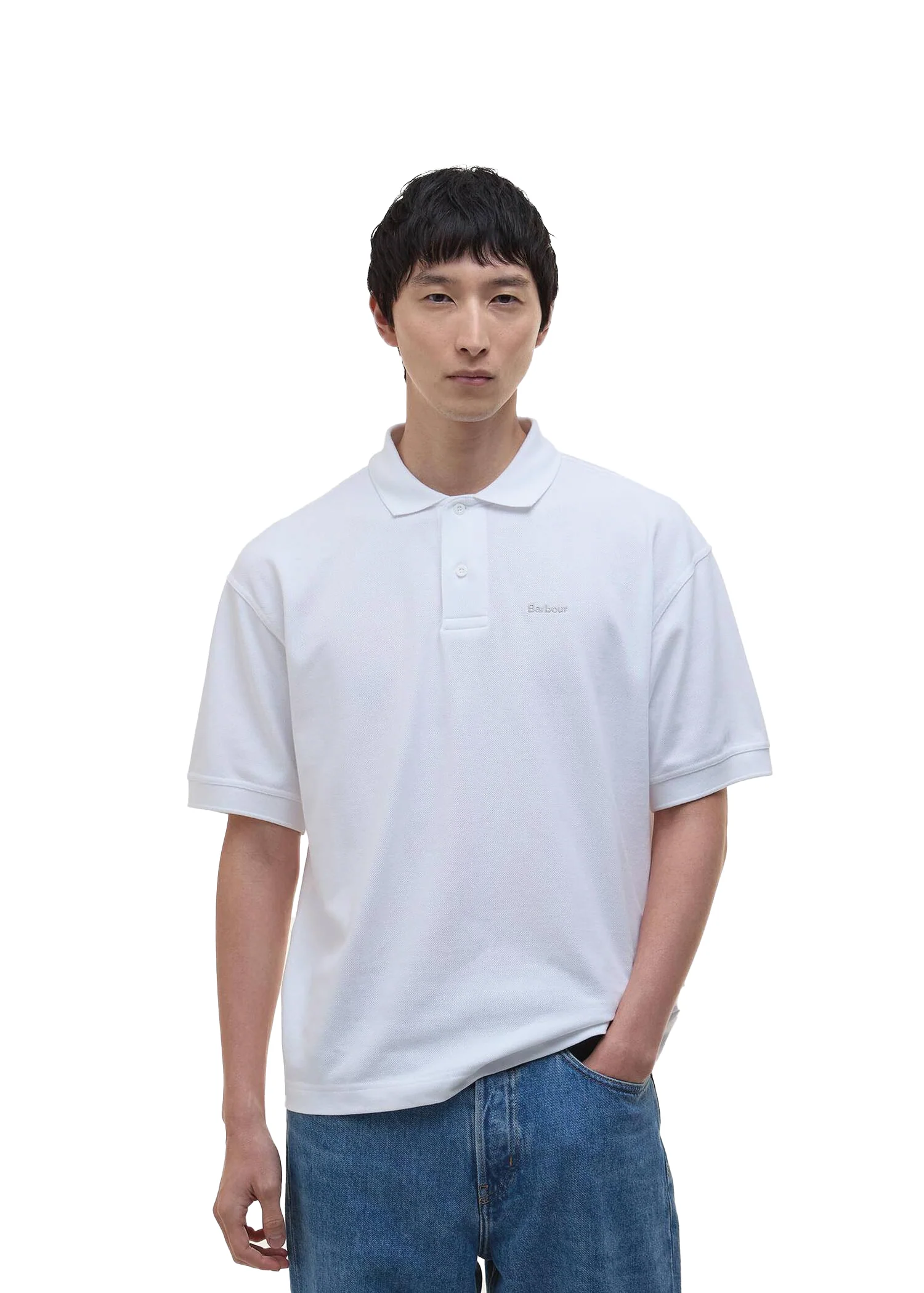 Barbour Polo manica corta da uomo Hexham Oversized bianca - Image 2