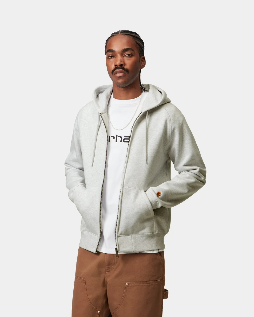 Carhartt Wip Felpa con zip e cappuccio da uomo Chase grigia - Image 2