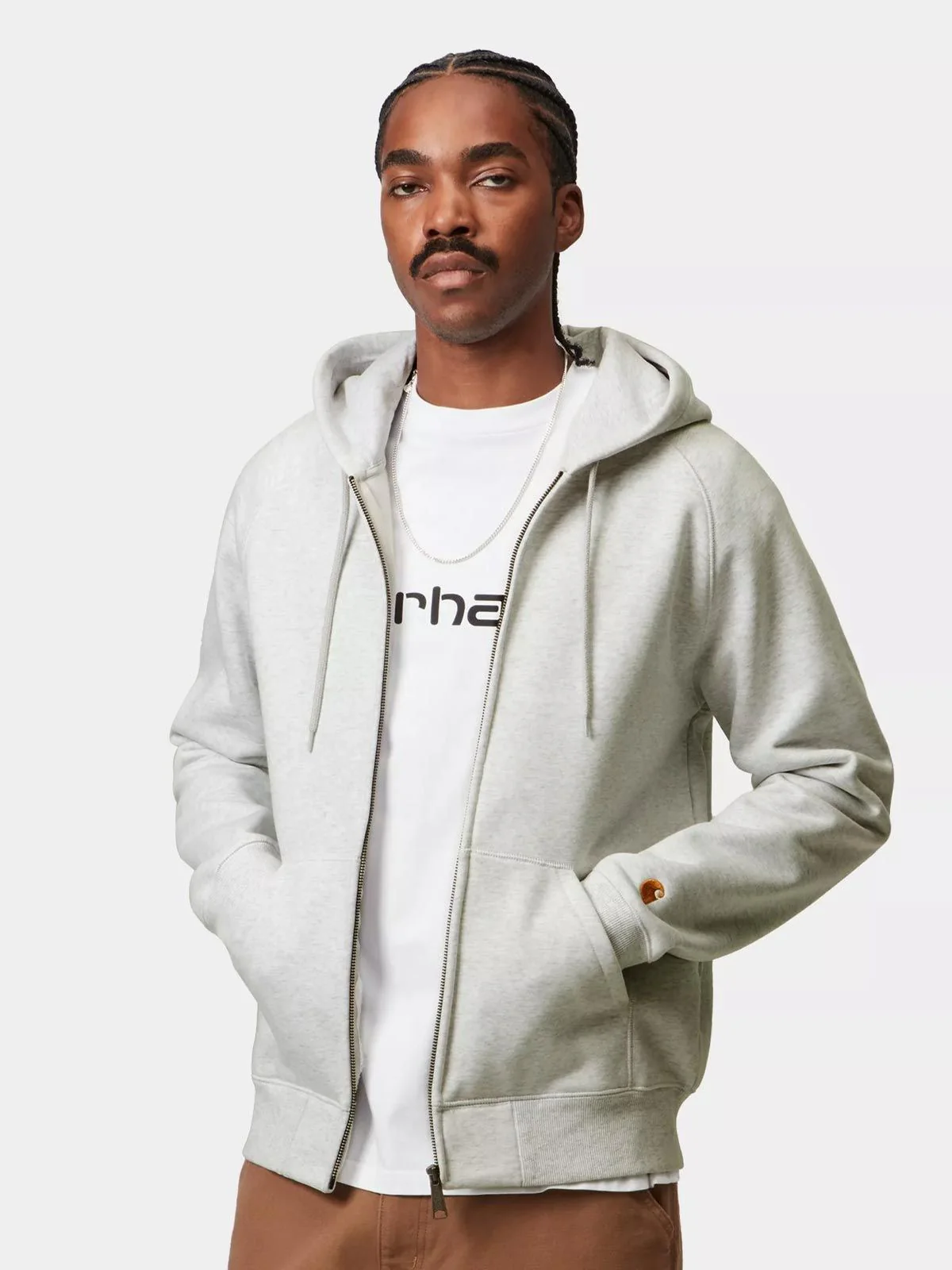 Carhartt Wip Felpa con zip e cappuccio da uomo Chase grigia - Image 4
