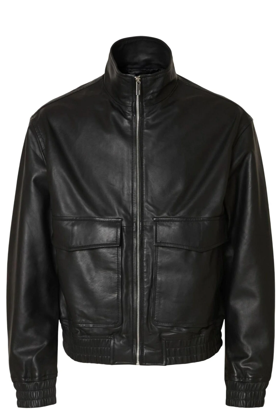 Selected Giacca Bomber in vera pelle da uomo Josef nera