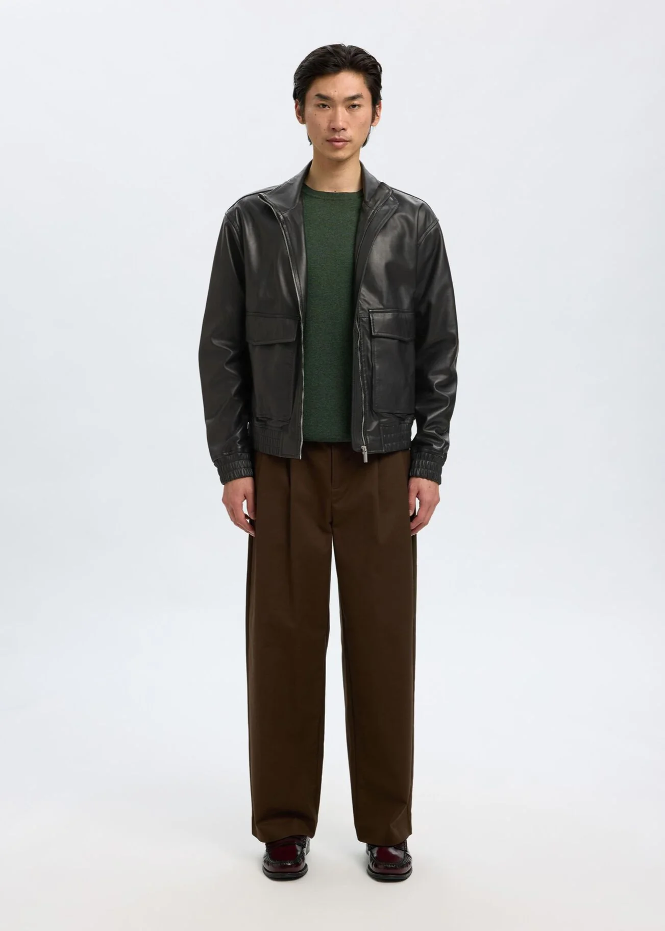 Selected Giacca Bomber in vera pelle da uomo Josef nera - Image 2