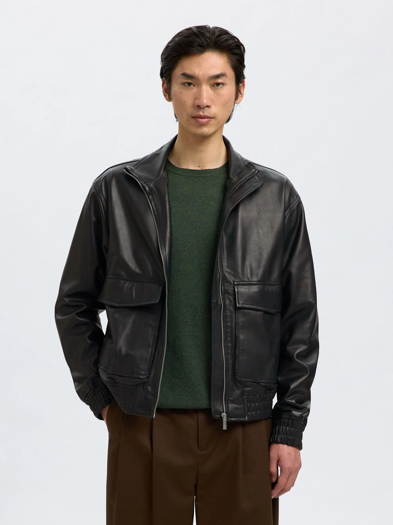 Selected Giacca Bomber in vera pelle da uomo Josef nera - Image 3