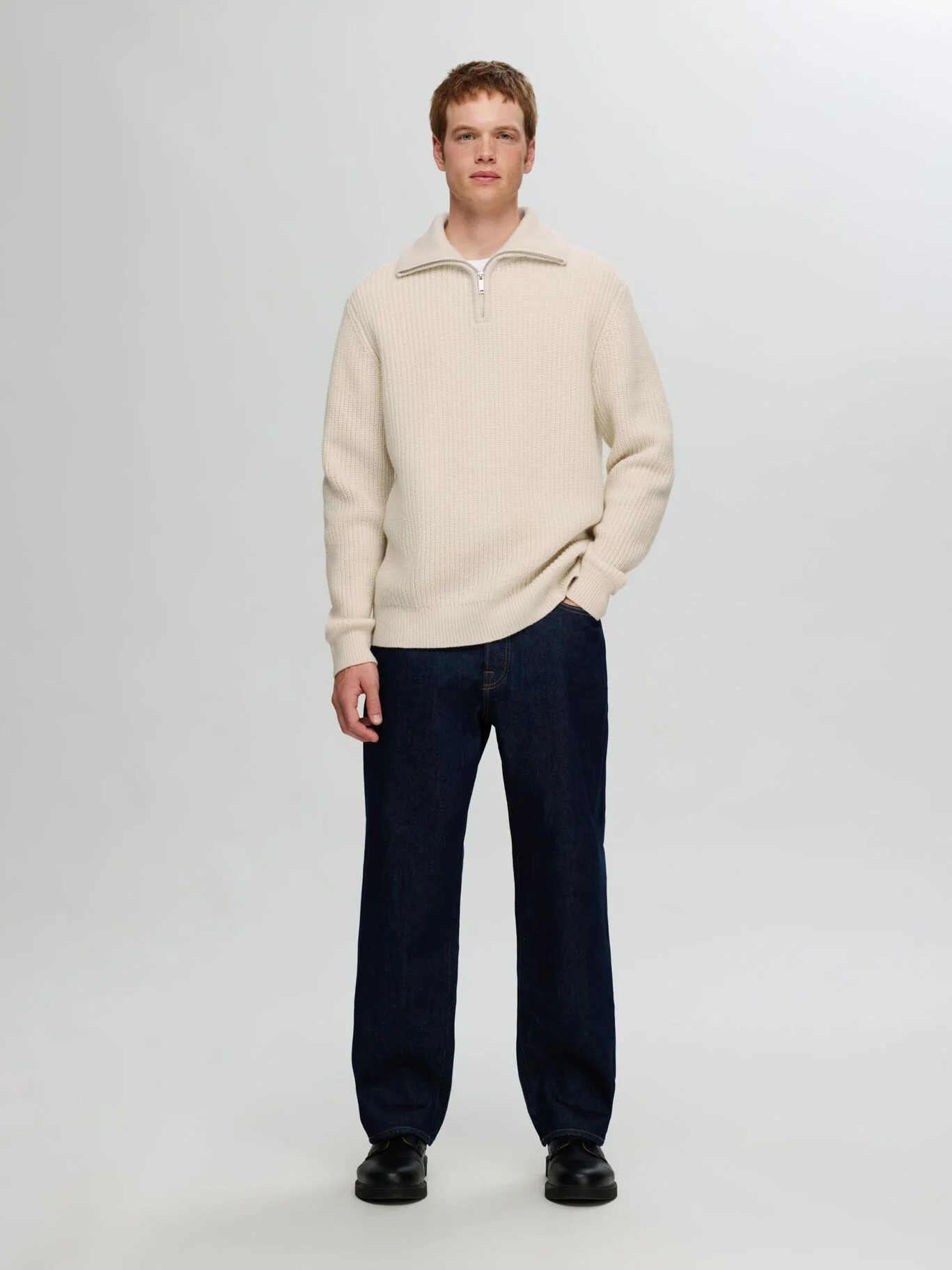 Selected Maglione mezza zip da uomo Land panna - Image 4