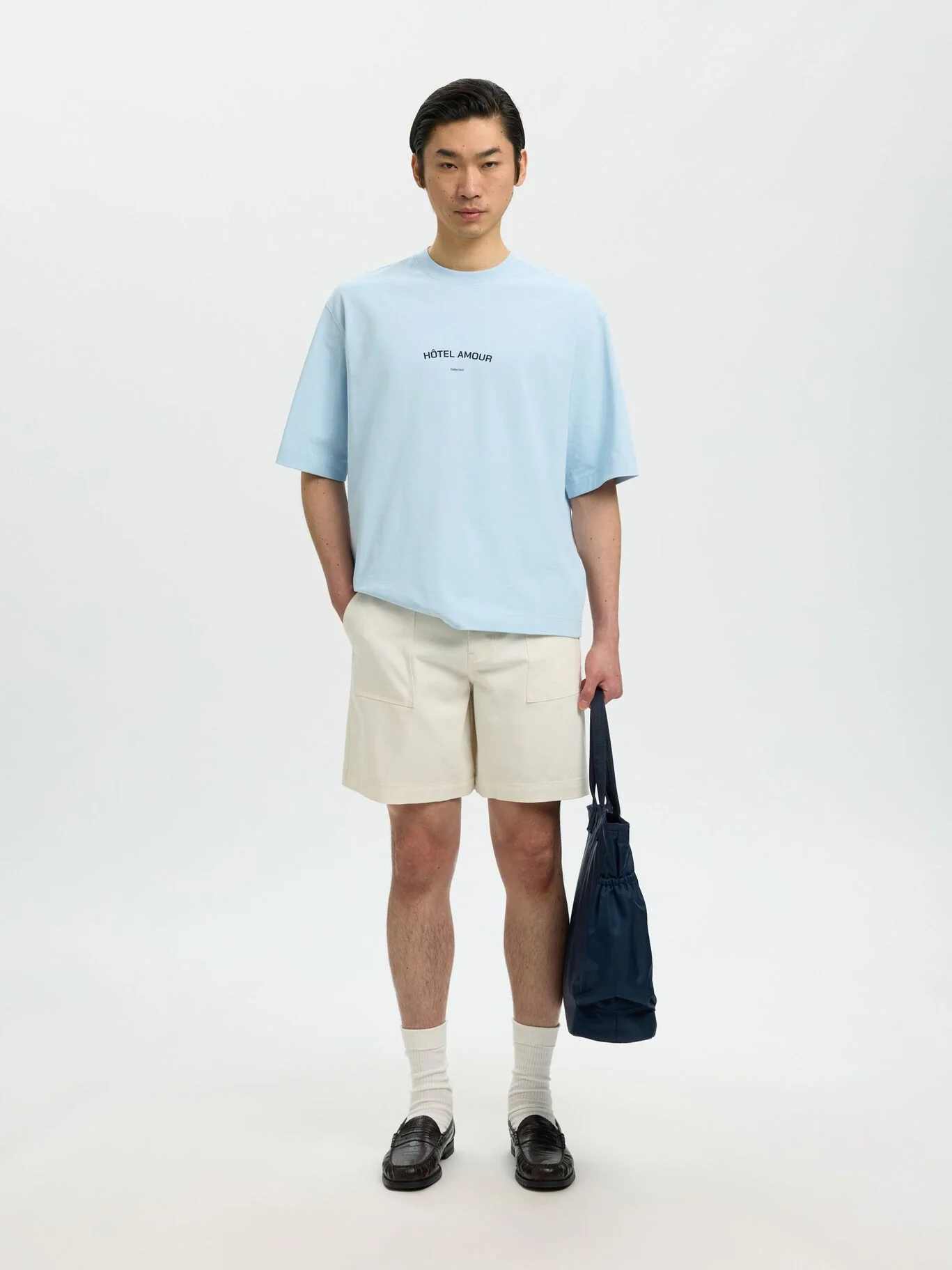 Selected T-Shirt da uomo manica corta Liam celeste - Image 4