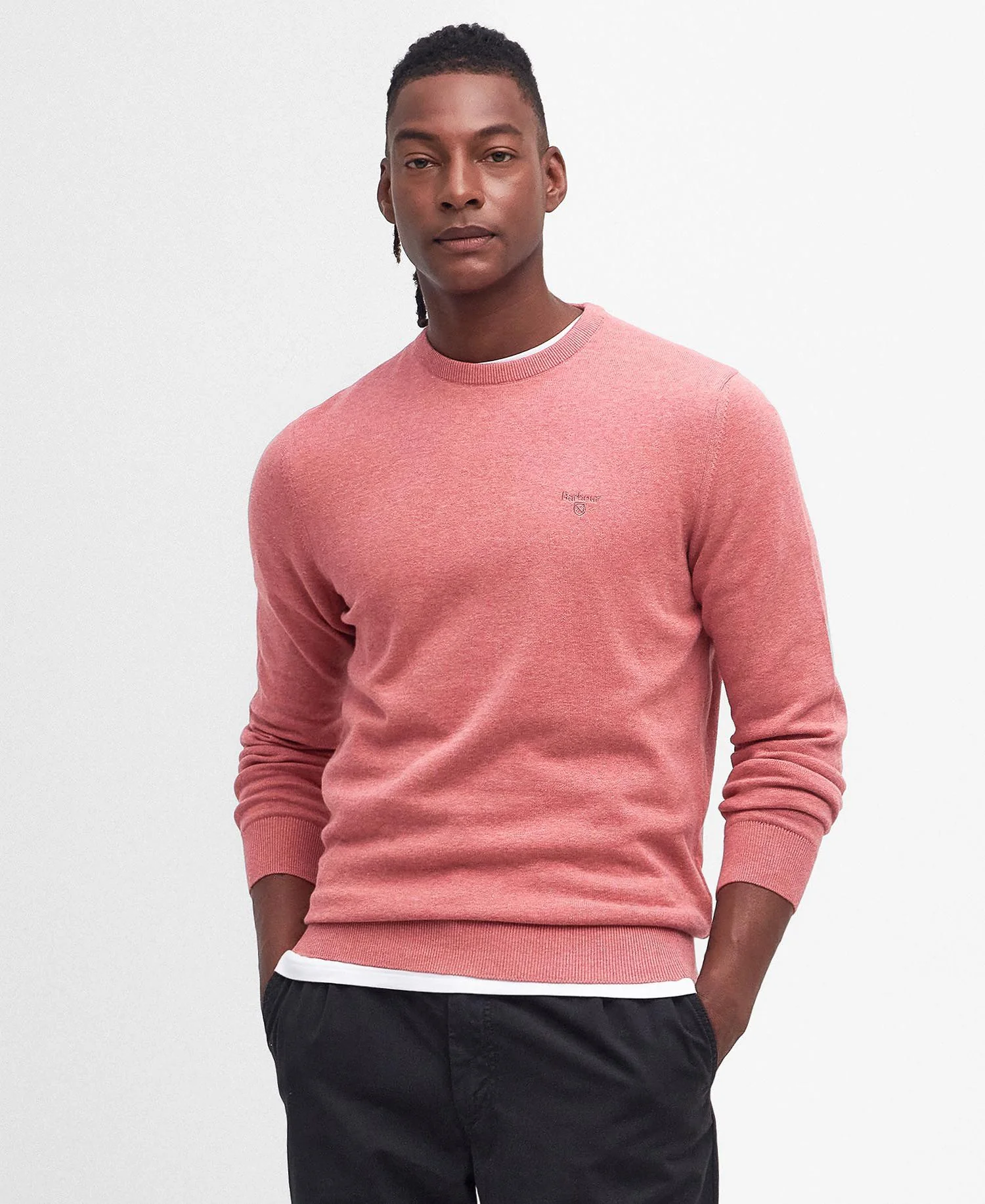 Barbour Maglia girocollo in cotone da uomo Pima rosa - Image 3