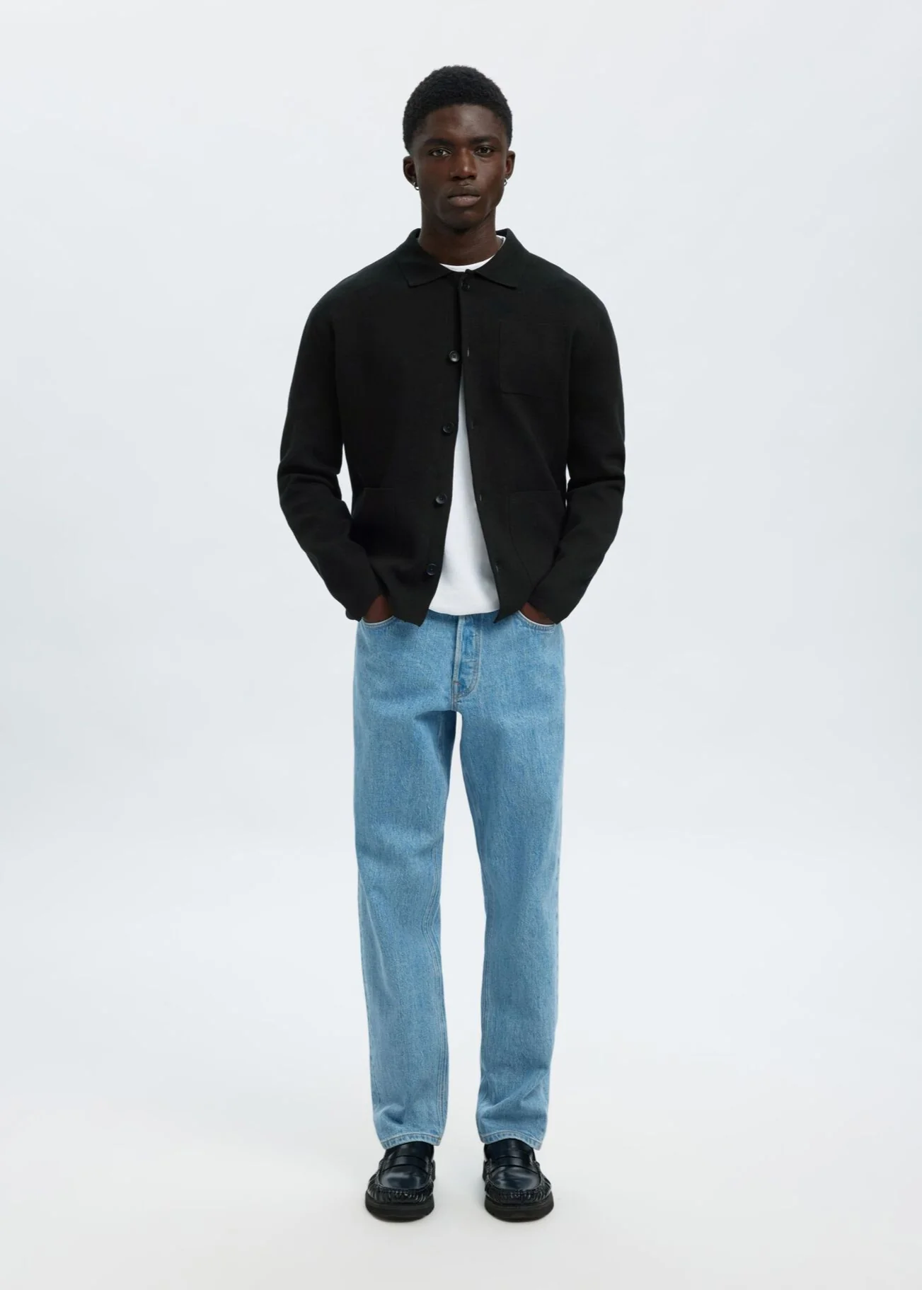 Selected Maglia con bottoni da uomo Mike nera - Image 2