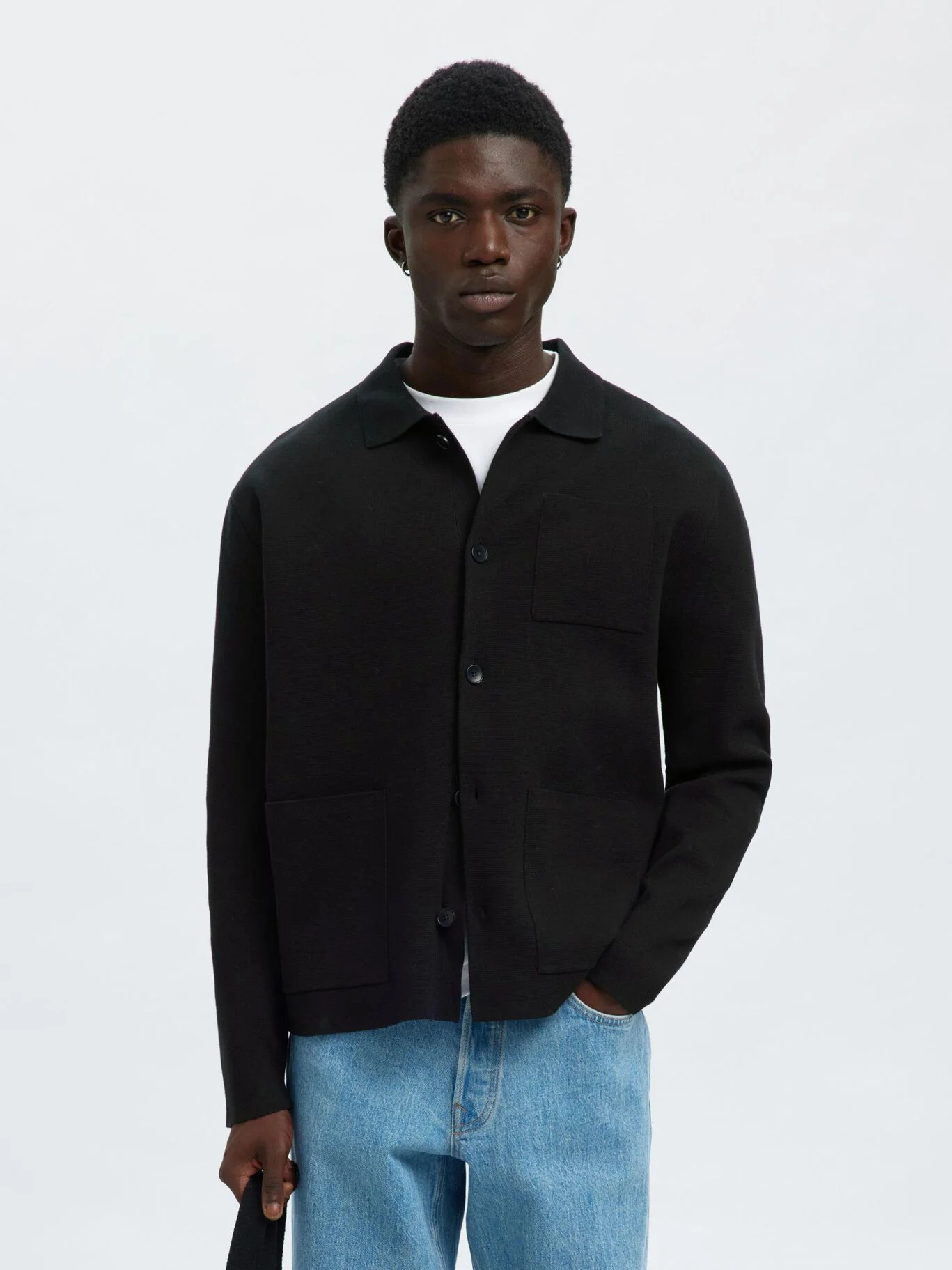 Selected Maglia con bottoni da uomo Mike nera - Image 3