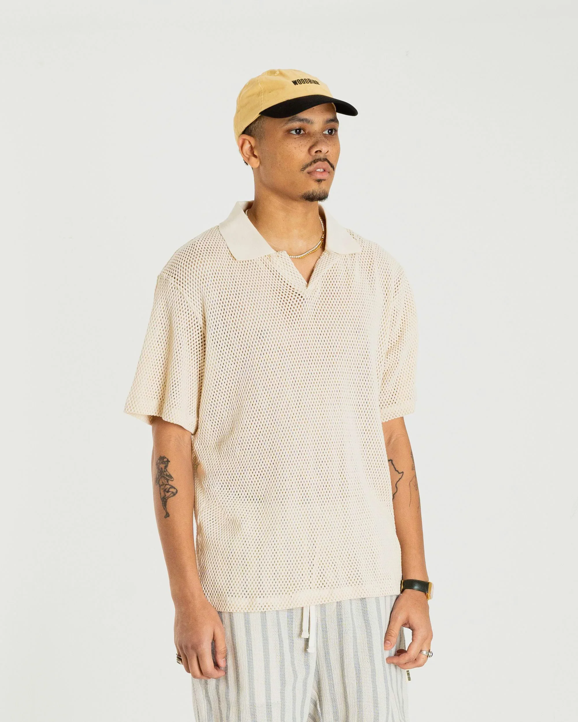 Woodbird Polo da uomo manica corta beige Moul Mesh - Image 3