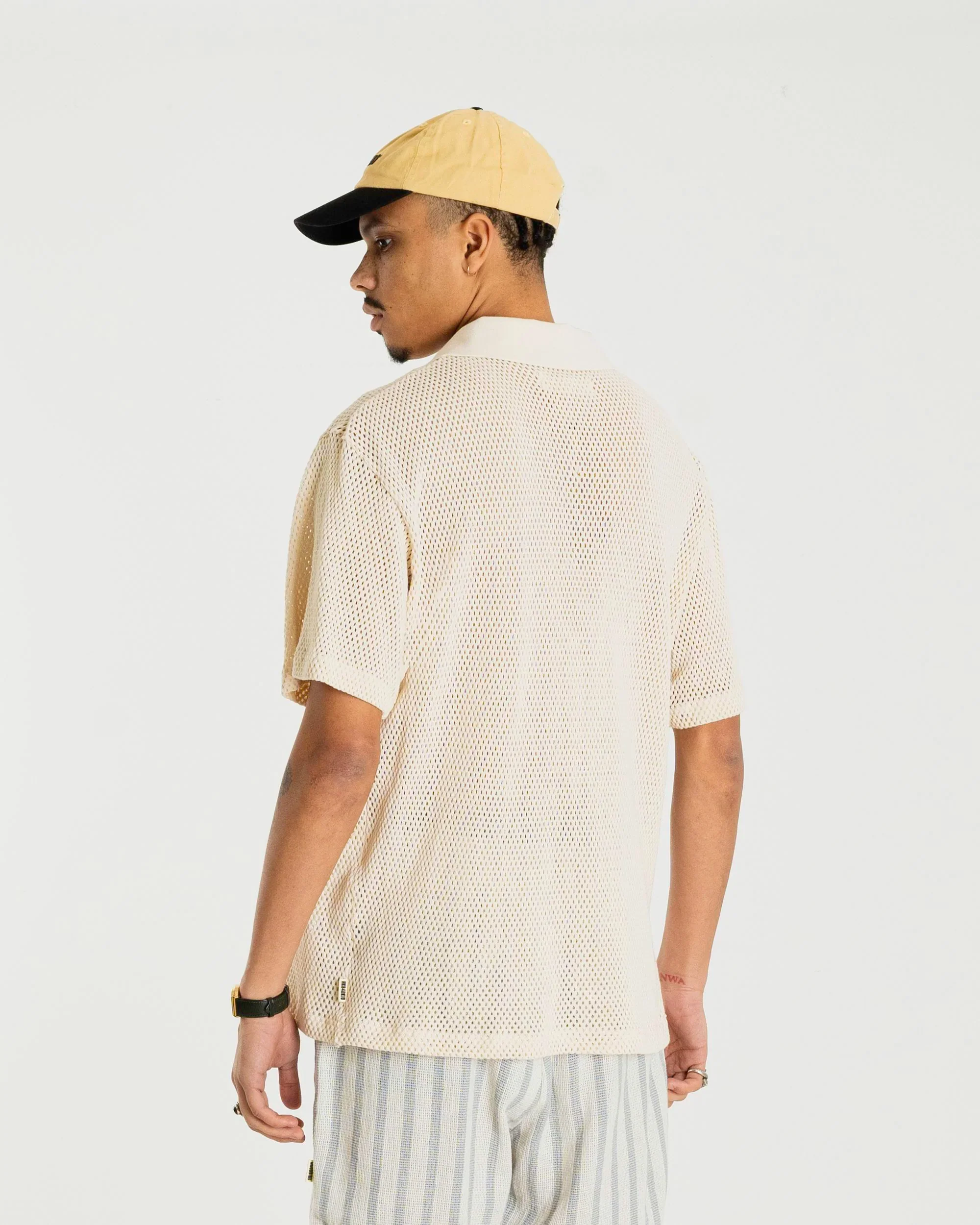 Woodbird Polo da uomo manica corta beige Moul Mesh - Image 4