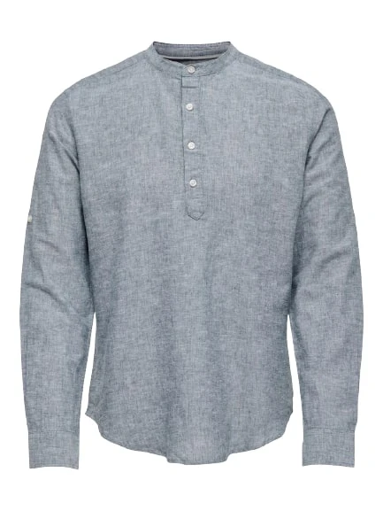 ONLY & SONS CAIDEN LS HALFPLACKET LINEN SHIRT NOOS 22009883 - Image 3