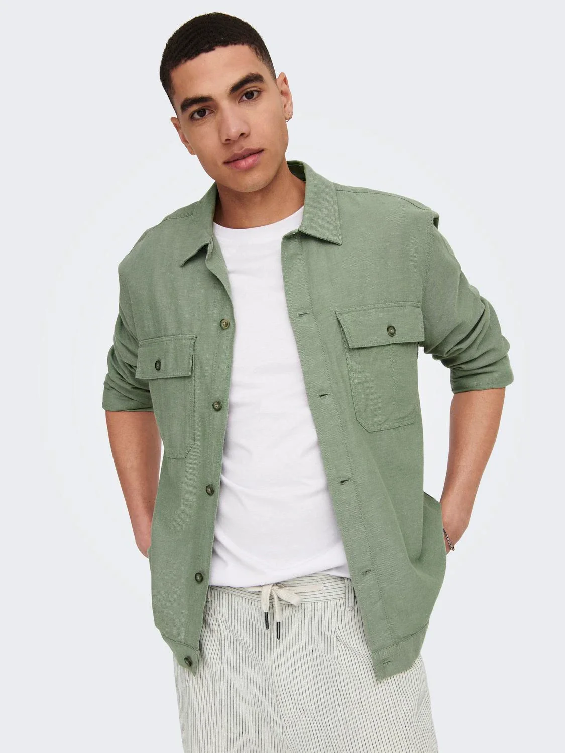 Only & Sons Camicia da Uomo misto lino Kennet Verde - Image 3