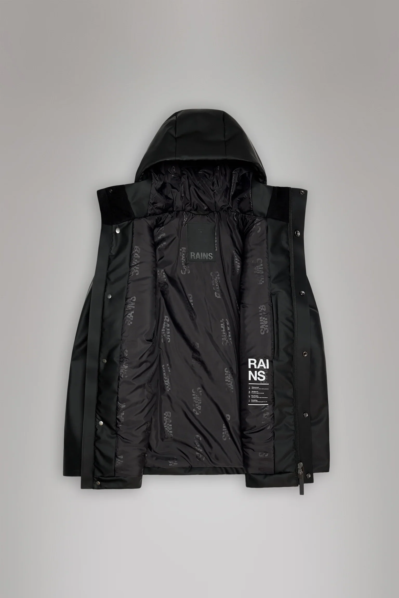 Rains Giacca Parka impermeabile da uomo W3T3 nera - Image 4