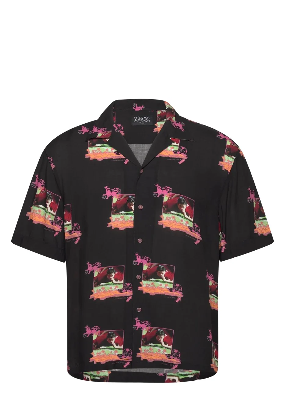 Pas De Mer Camicia da uomo manica corta Robbie Flower Nera