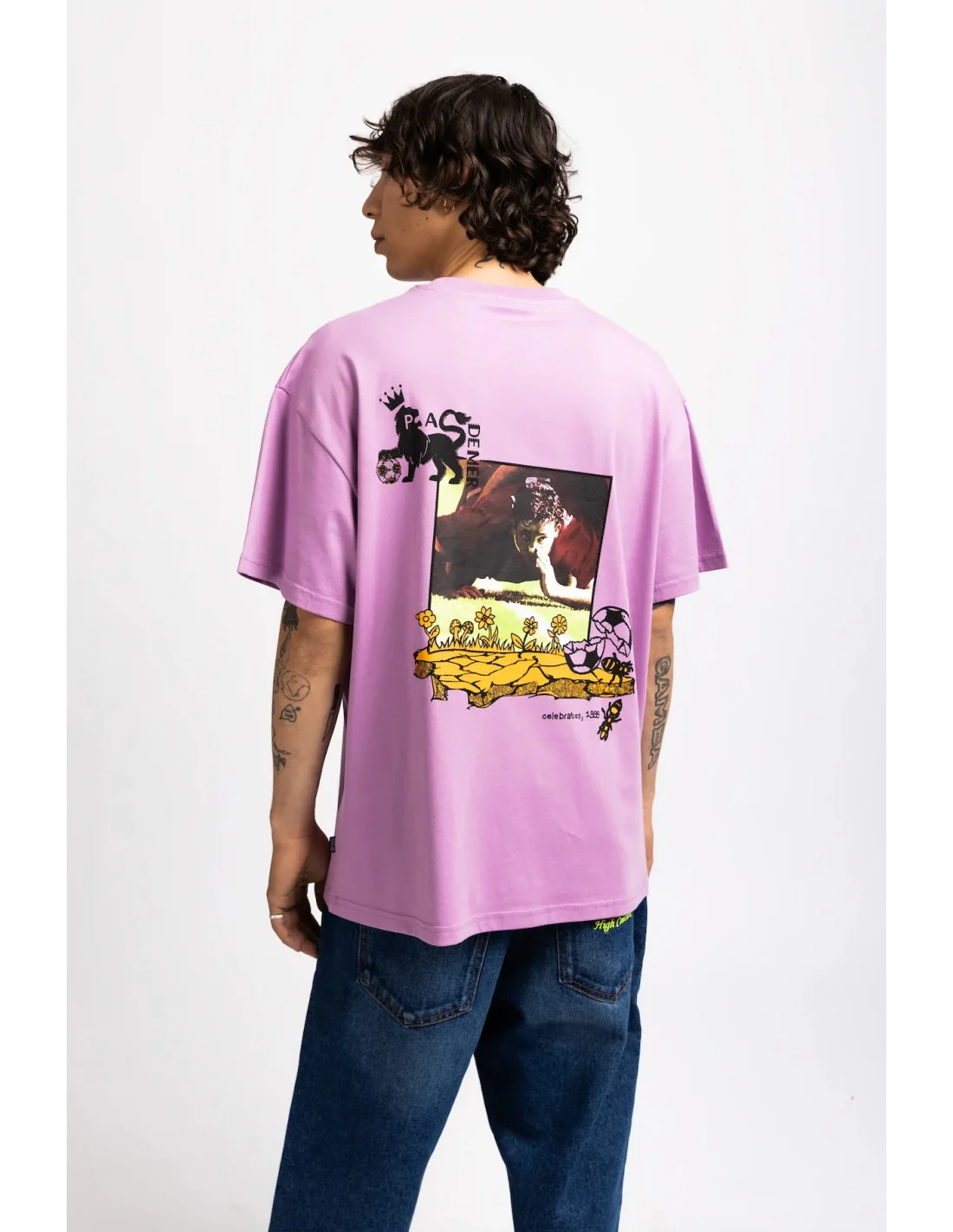 Pas De Mer T-Shirt da uomo manica corta Robbie Flower Viola - Image 3