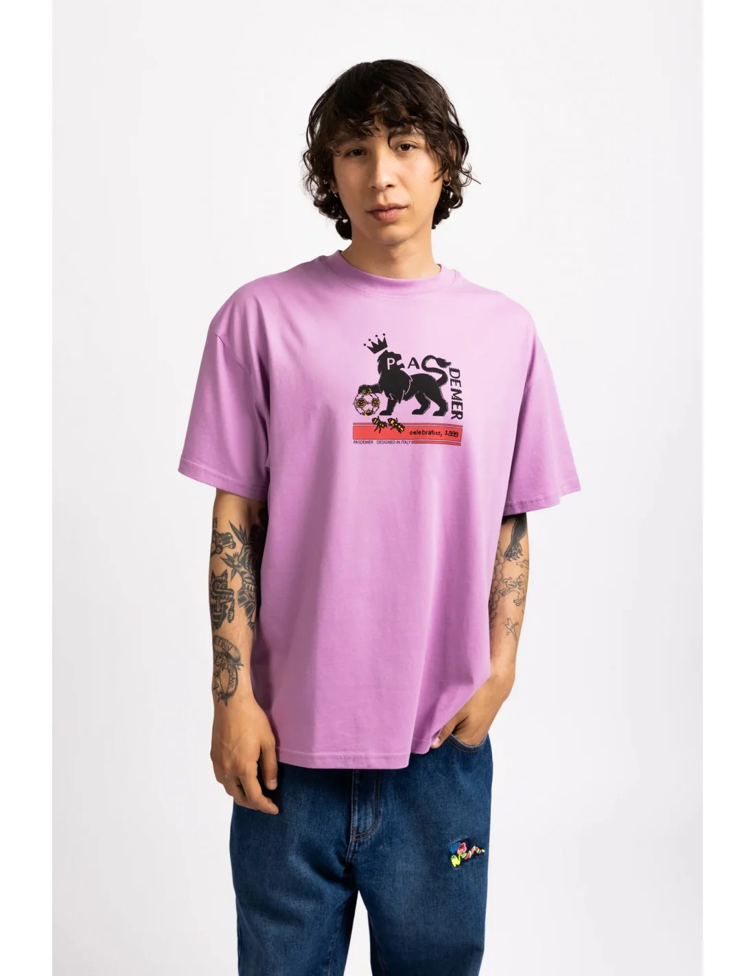 Pas De Mer T-Shirt da uomo manica corta Robbie Flower Viola - Image 4