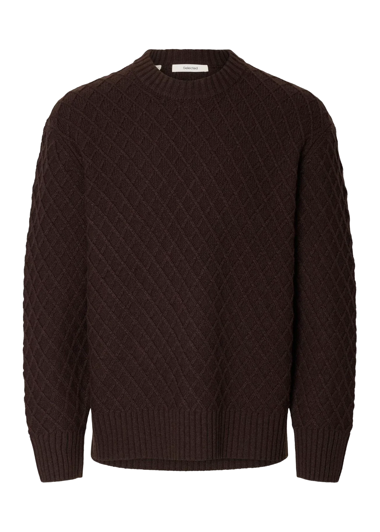 Selected Maglia in lana girocollo da uomo Patric marrone