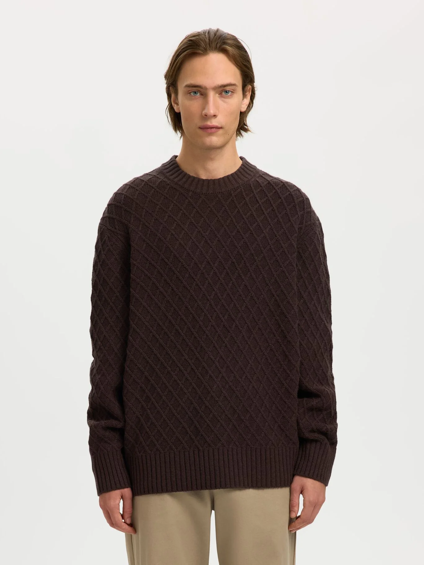 Selected Maglia in lana girocollo da uomo Patric marrone - Image 3